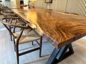 Solid Wood Dining Table — Epoxy Accents (Single Slab)